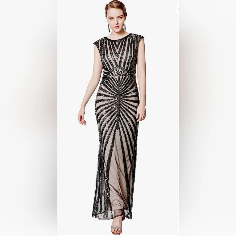 1920s Mermaid Maxi Long Dress Sequin Formal Dress Large - Picture 4 of 6